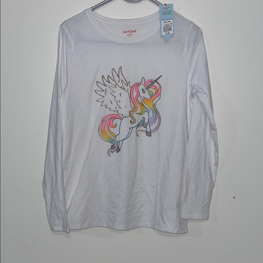 Cat & Jack White Long Sleeve Tee with Rainbow Unicorn